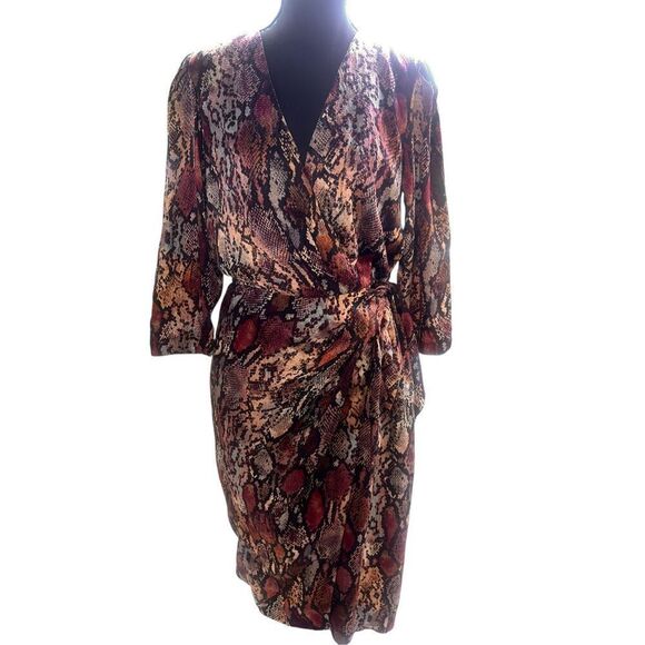 REBECCA TAYLOR woman’s 10 Snakeskin Print 100% Silk Wrap Dress career - Picture 4 of 10